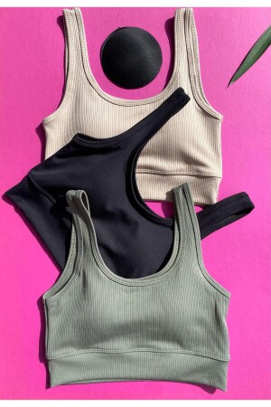 Camisole 3-teiliges Damen-Bustier in Schwarz-Creme und Grün mit herausnehmbaren Polstern - Victroy