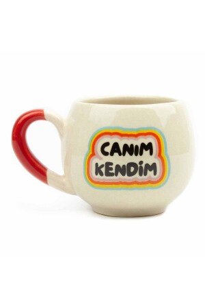 Canım Kendim Cremefarbener, glänzender Ballonbecher (ROTER GRIFF) – Geschenk-Keramikbecher - Palto Tasarım