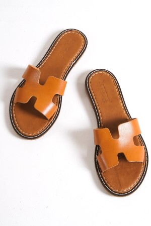 Capone H Gestreifte Tan Damen-Lederhausschuhe 525-820-DER-01-00001 - Capone Outfitters