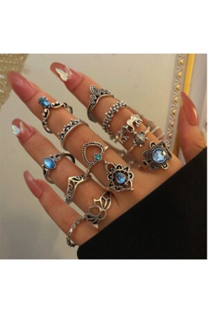 Carve 13-teiliges Ringset mit blauen Steinen - Girift Vintage