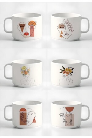 Çay Kahve Espresso Fincanı Minimal19 Çizgisel Kadın 6'lı Fincan Seti Kupa 180 Ml he490259152859 - Hediyexpres