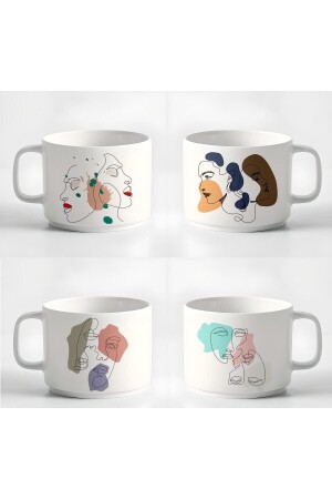 Çay Kahve Espresso Fincanı Minimal6 Çizgisel Kadın 4'lu Fincan Seti Kupa 180 Ml he490259152877 - Hediyexpres