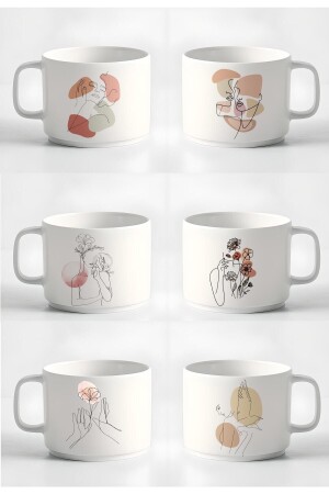 Çay Kahve Espresso Fincanı Minimal9 Çizgisel Kadın 6'lı Fincan Seti Kupa 180 Ml he490259152872 - Hediyexpres