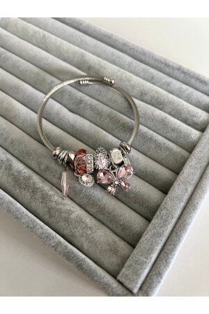 Çelik Gümüş Pembe Kelebek Bileklik - Su Perisi Taki Bijuteri