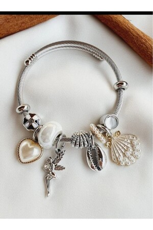 Çelik Tarzı Deniz Kabuğu Charmli Bileklik - Ahzar