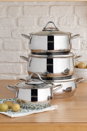 Cemre Indüksiyon Tabanlı 8 Parça Çelik Tencere Seti - Emsan