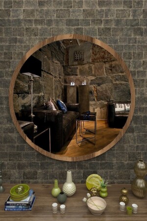 Ceviz Ahşap Dekoratif Yuvarlak Antre Hol Koridor Duvar Salon Mutfak Banyo Wc Ofis Aynası 45 Cm Rose45cmceviz - 2
