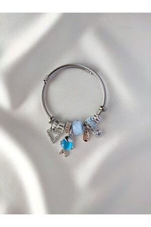 Charmlı Balıklı Mavi Çelik Bileklik - Evora