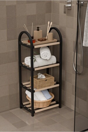 Chawood Mini Ahşap Çubuklu 4 Bölmeli Siyah Banyo Düzenleyici Masif Ahşap Ayakkabılık Raf Ünitesi - Çavdar Group