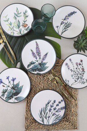Çiçek Bahçesi Pasta Tabağı 20 Cm 6 Adet - 18938-39-40-41-42-43 - Keramika