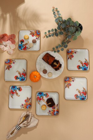 Çiçek Desen Beyaz Kare Servis Tabağı 23 Cm 6 Adet. Çiçek desen beyaz servis tabağı. - GÜRCÜGLASS