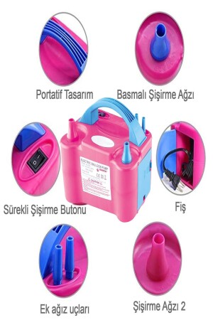 Çift Çıkışlı Balon Şişirme Makinası, Elektrikli Balon Pompası 73005 Pembe Mavi tybalonmak - 3