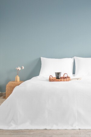 Çift Kişilik Beyaz Dama Desenli Pike, Damalı Otel Pikesi 200x230 DMDSNPK2 - sethome collection