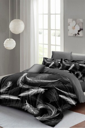 Çift Kişilik Nevresim Seti Sık Dokuma Pamuk Saten 3d Özel Tasarım Dark Feather(çarşafsızdır) PERLASERA26530 - PerlaSera