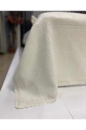 Çift Kişilik Yazlık Pamuklu Dantelli Pike Takımı 240x260 teapike - Kumru Çeyiz