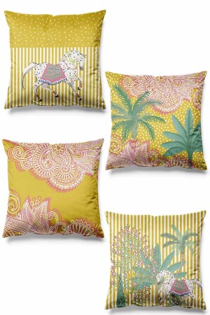 Çift Tarafı Baskılı Dizgin Desenli 4'lü Set Süet Kırlent Kılıfı - Pilloveland