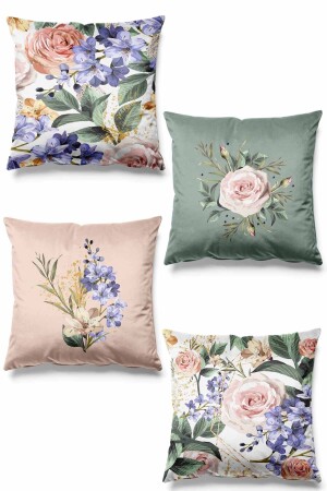 Çift Tarafı Baskılı Lilac Desenli 4'lü Süet Kırlent Kılıfı - Pilloveland