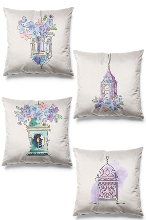 Çift Tarafı Baskılı Candle Desenli 4'lü Set Süet Kırlent Kılıfı PLV0S571 - Pilloveland