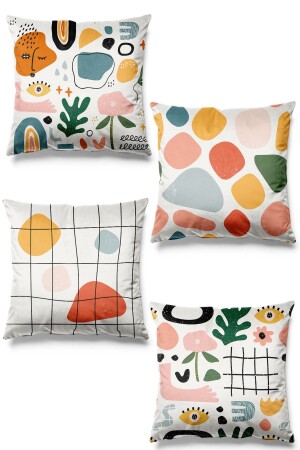 Çift Tarafı Baskılı Soyut Desenli 4'lü Süet Kırlent Kılıfı PLV0S119 - Pilloveland