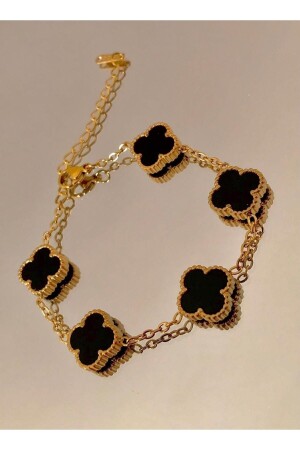 - Çift Taraflı Siyah Van Cleef Çelik Bileklik - Opia Jewelry