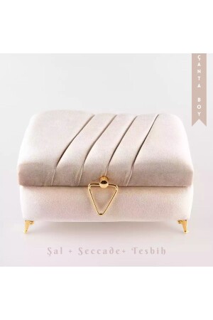 Çizgili Kutu Çeyizlik, Şal - Seccade - Tesbih - Kuran Hediye Seti (Çanta B. Kadife, Vizon, Elif-Vav) 02674121 - Hayrat Neşriyat