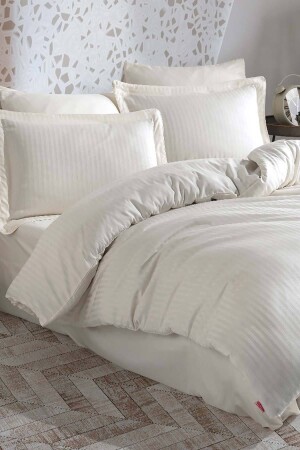 Çizgili Saten Çift Kişilik Jakarlı Nevresim Takımı Krem EFB-RTL-HBY-ÇKSNVR-CZGL - Hobby