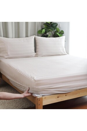 Çizgili Saten Lastikli Çarşaf Seti + Yastık Kılıfı Çift Kişilk - Tek Kişilik - Soft Colours