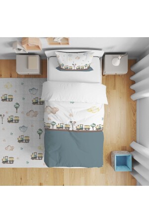 Çocuk Bebek Nevresim Takımı Sulu Boya Trenli ve Bulutlu - Cici Odam