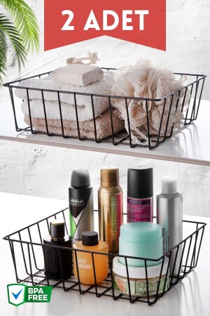 Çok Amaçlı- Dekoratif- Düzenleyici Metal Sepet 2 Adet Siyah - Nandy Home