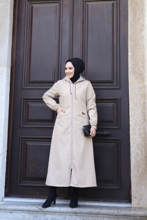 Creamy Inside Gestreifter, wasserdichter langer Damen-Trenchcoat mit Vordertaschen und Selbstfutter - Vibeys Collection