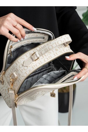 Cremefarbene Kombination aus verstellbarer Handtasche und Geldbörse mit langem Riemen für Damen TM1137 - 8