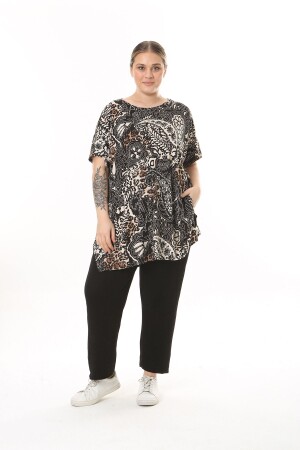 CREMESCHWARZ GEMUSTERTE LYCRA-TUNIKA FÜR DAMEN IN ÜBERGRÖSSE - Xl Modam