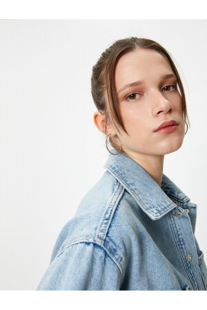 Crop Kot Ceket Yıpratılmış Detaylı Cepli Rahat Kalıp Pamuklu - Koton