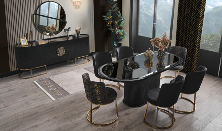 Crown Yemek Odası - Siyah - Gold - Cadde Yıldız