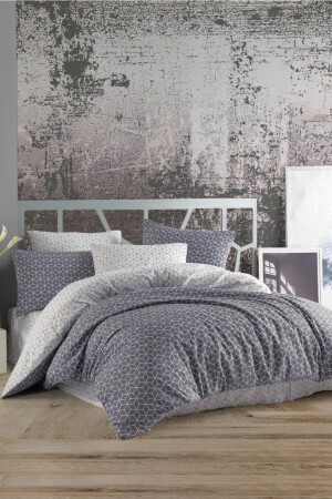 Crystal Double Terry Cotton Bettbezug-Set in Puzzle-Grau - Taç
