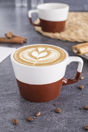 Cup Coffee 2 Adet Amerikano, Cappucino, Filtre Kahve, Çay, Nescafe Fincan, 330 Ml. Kupa Kahverengi M TSK-1000 - 1