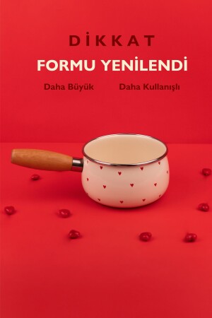 Cupid Ahşap Saplı Kalp Desenli Sos Tavası (14CM- 1-3 LİTRE) - Emaylab