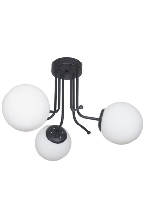 Daisy Lüks Modern Tasarım Plafonyer Siyah Renk Beyaz Camlı Salon - Mutfak - Yatak Odası 3 Lü Avize DAİ777 - Fer Avize