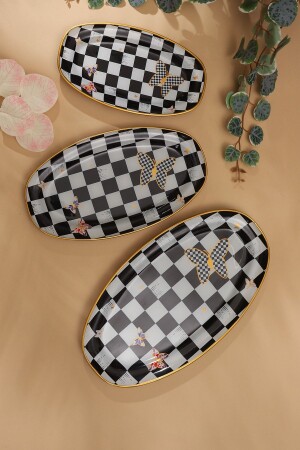 Damalı Oval Kayık Tabak 3 Lü Damalı kayık - GÜRCÜGLASS