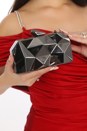Damen-Abendtasche mit schwarzem Metallfarbdesign - Womenacs