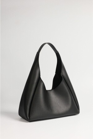 Damen-Hand- und Umhängetasche aus schwarzem Kunstleder mit Reißverschluss und Innenfach 130 - DENSİLA