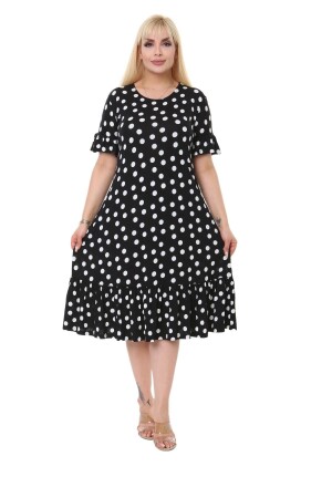 Damen-Kleid in Übergröße mit gerüschten Taschen und kleinen Punkten - Melsay