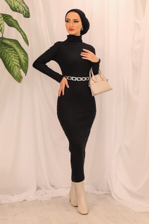 Damen-Kleid mit halbem Rollkragen, Bleistiftmodell, Camisole-Stoffkleid, Hijab, geeignete Länge 135 cm, ohne Gürtel 539329-75522KFR2937 - 3