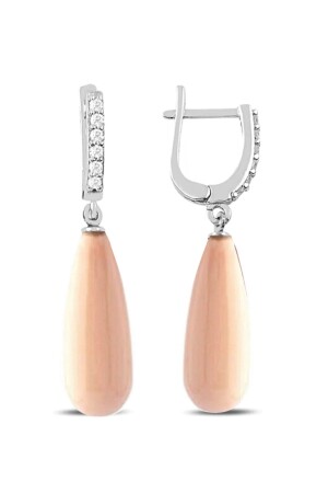 Damen-Ohrringe aus 925er-Sterlingsilber, langes Tropfenmodell, rosa Perle - Bymissmücevherat