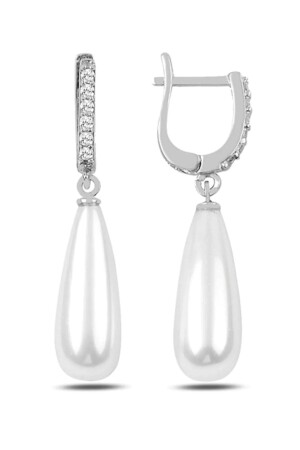 Damen-Ohrringe aus 925er-Sterlingsilber mit langem Tropfen-Modell und Perle - Bymissmücevherat