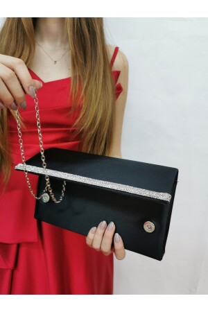 Damen Satin Stoned Black Abendkleid Clutch Portfolio Handtasche