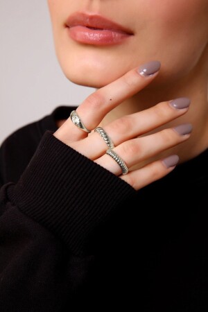 Damen-Set mit 3 silberfarbenen Ringen - Aurrari