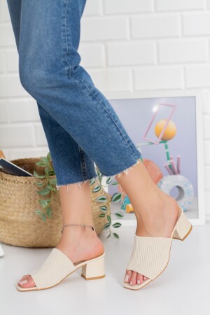 Damen-Strickpantoffeln mit Absatz 001-beige-35 - ebyesun