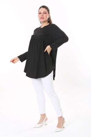 Damen-Tunika mit langen Ärmeln, Anthrazit, Brustraffung, große Größe, 65N37687 - Şans
