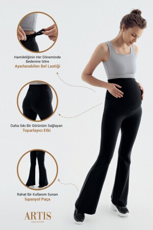 Dehnbare Umstandsstrumpfhose mit geripptem, ausgestelltem Bein und hoher Taille - Artış